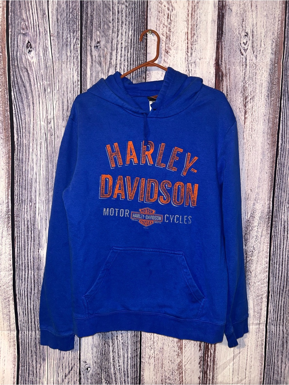 Harley-Davidson Hoodie Mens Large Blue Pullover Fleece Biker Graphic